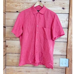 Bugatchi Uomo Mens Short Sleeve Button Down‎ Shirt Coral Pink Modal Blend Size S
